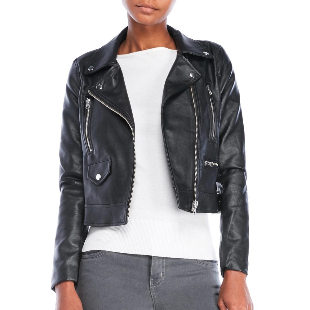Black Faux Leather Motorcycle Jacket Size S